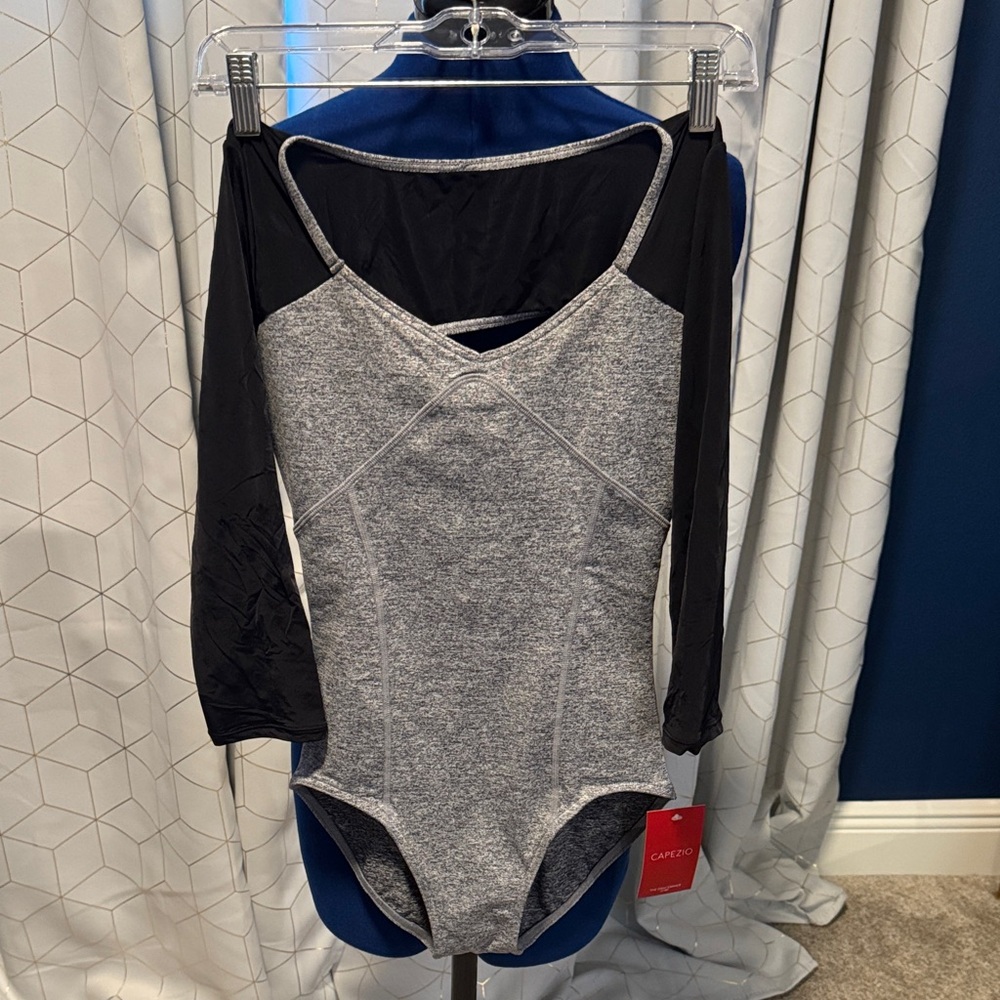 Capezio Gray and Black Long Sleeve Bodysuit/Leotard - M